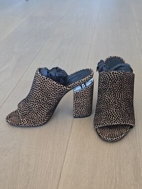 Alexander Wang Leopard Print Open-Toe Block Heel Mules - Tan & Black